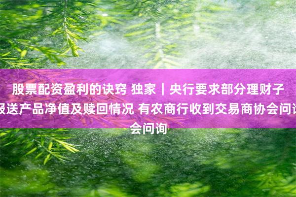 股票配资盈利的诀窍 独家｜央行要求部分理财子报送产品净值及赎回情况 有农商行收到交易商协会问询